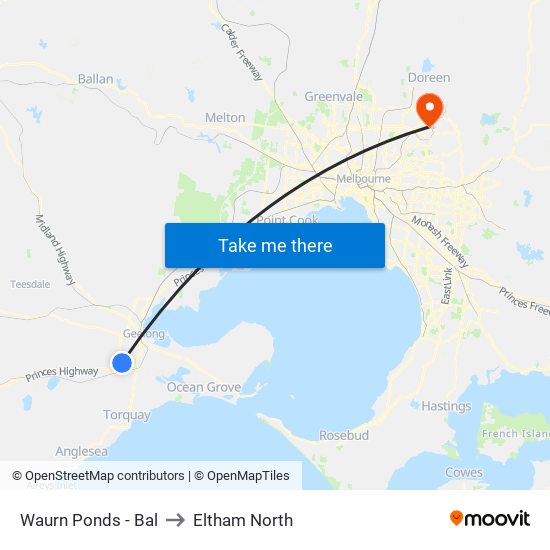 Waurn Ponds - Bal to Eltham North map