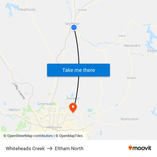 Whiteheads Creek to Eltham North map