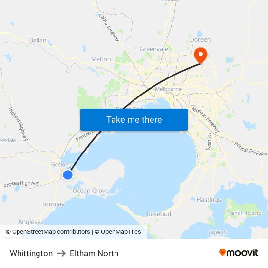 Whittington to Eltham North map