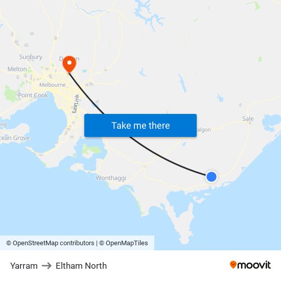 Yarram to Eltham North map