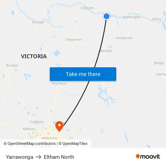 Yarrawonga to Eltham North map