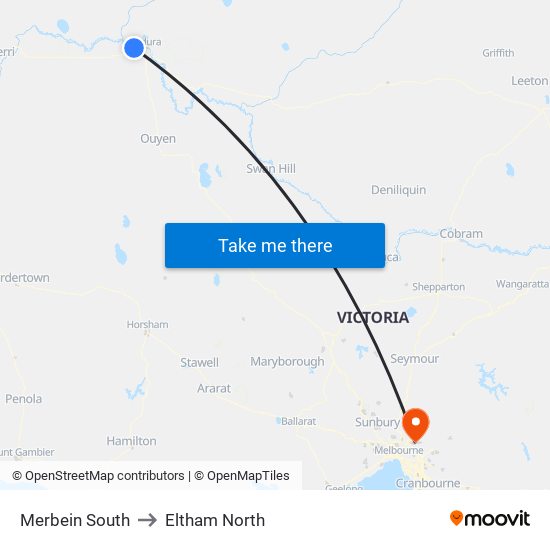 Merbein South to Eltham North map