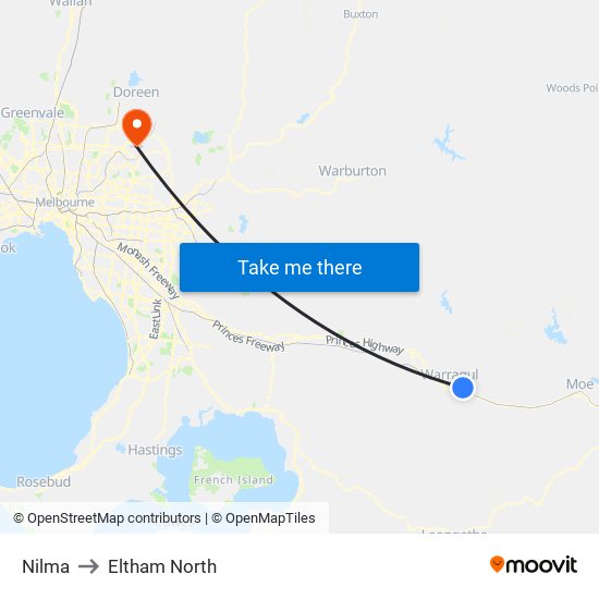 Nilma to Eltham North map