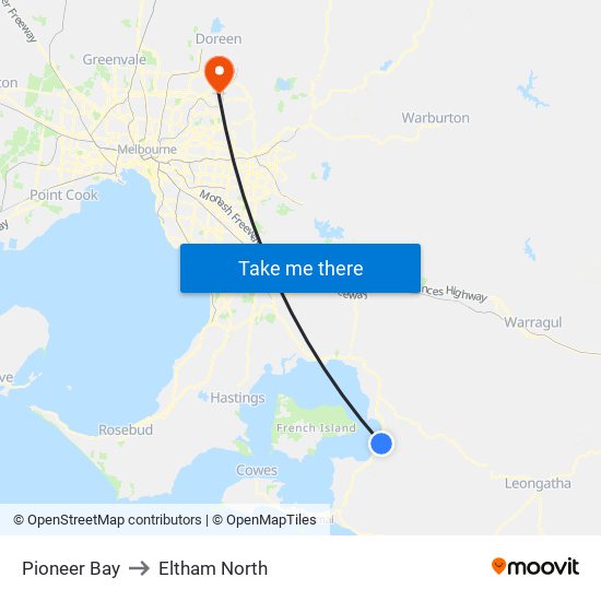 Pioneer Bay to Eltham North map