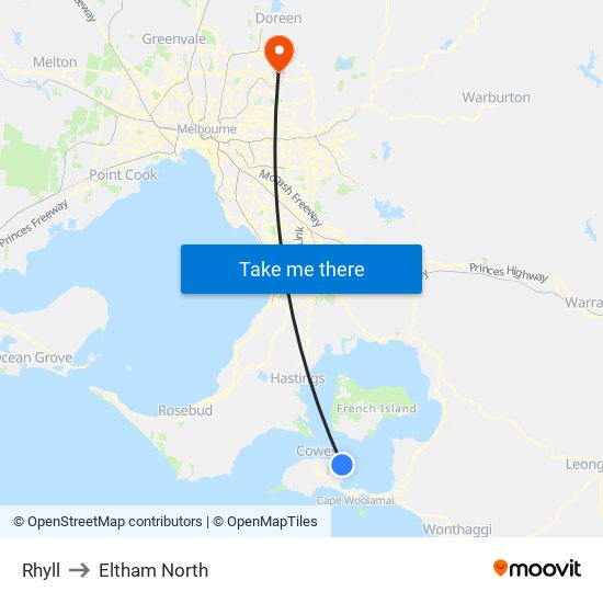 Rhyll to Eltham North map