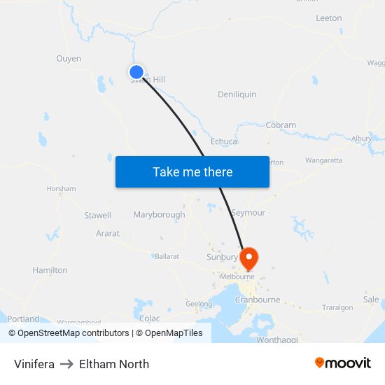 Vinifera to Eltham North map