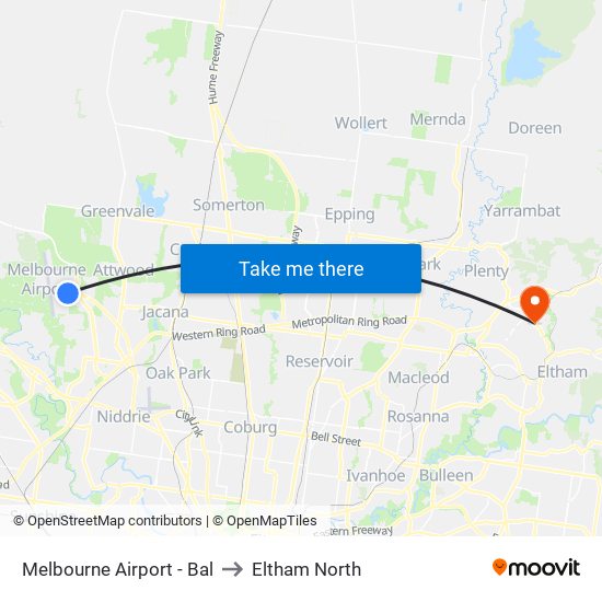 Melbourne Airport - Bal to Eltham North map