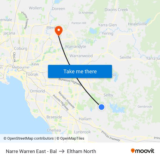 Narre Warren East - Bal to Eltham North map