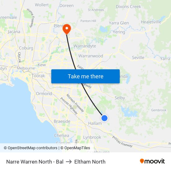 Narre Warren North - Bal to Eltham North map