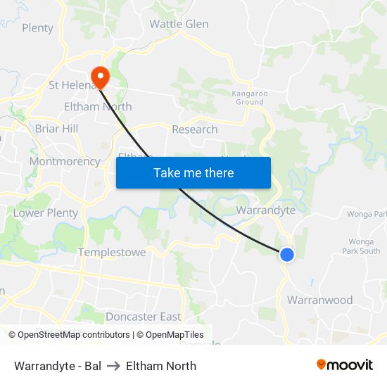 Warrandyte - Bal to Eltham North map