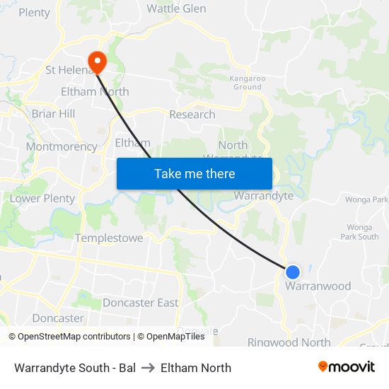 Warrandyte South - Bal to Eltham North map