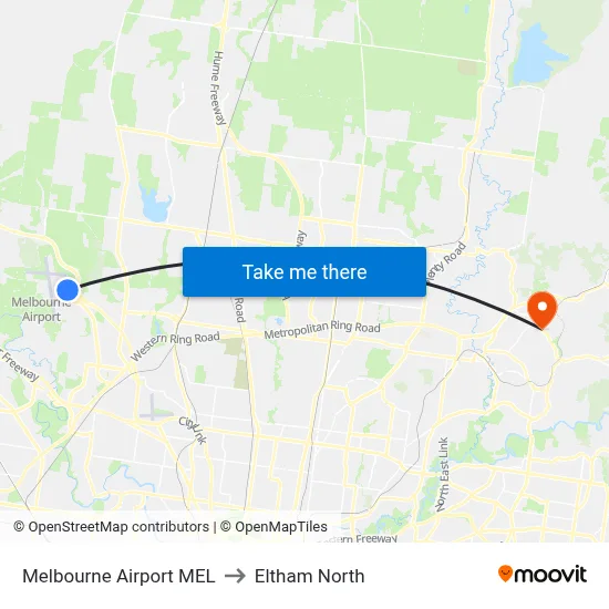 Melbourne Airport MEL to Eltham North map