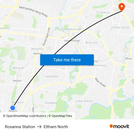 Rosanna Station to Eltham North map