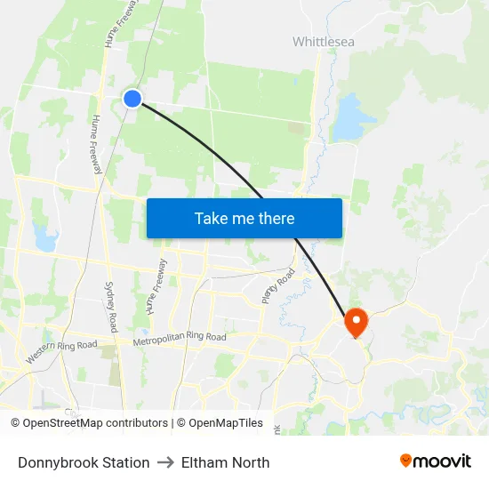 Donnybrook Station to Eltham North map