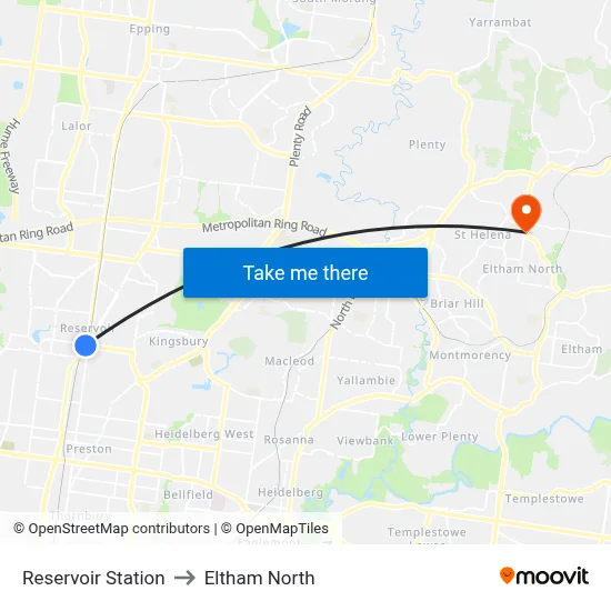 Reservoir Station to Eltham North map