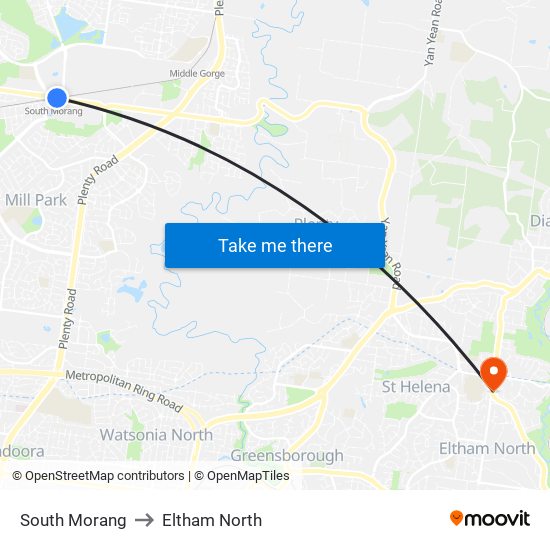 South Morang to Eltham North map