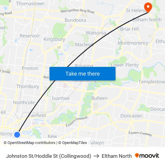 Johnston St/Hoddle St (Collingwood) to Eltham North map