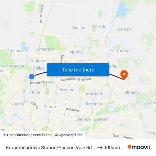 Broadmeadows Station/Pascoe Vale Rd (Broadmeadows) to Eltham North map