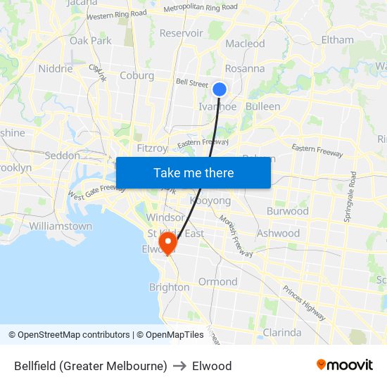 Bellfield (Greater Melbourne) to Elwood map