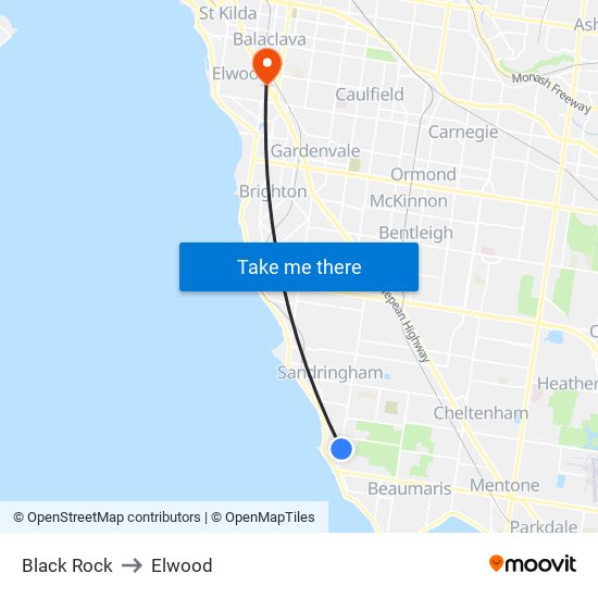 Black Rock to Elwood map