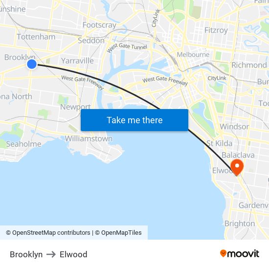 Brooklyn to Elwood map