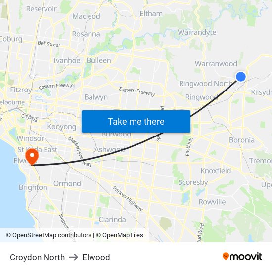 Croydon North to Elwood map