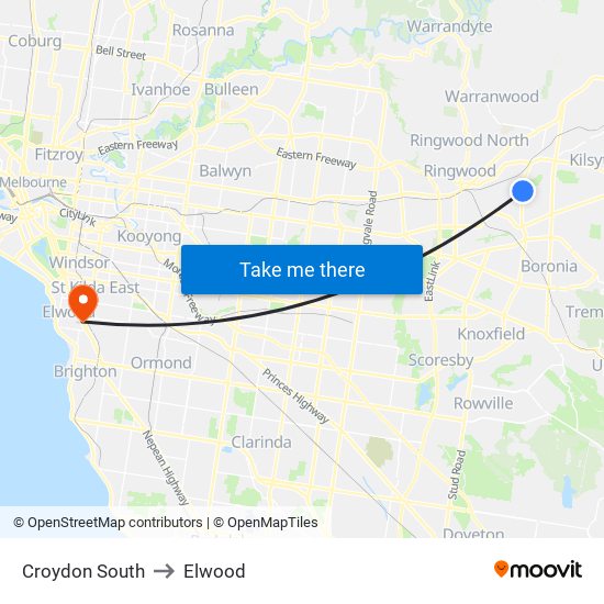 Croydon South to Elwood map