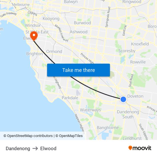 Dandenong to Elwood map