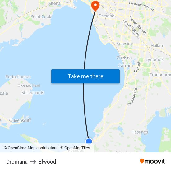 Dromana to Elwood map