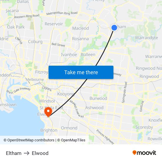 Eltham to Elwood map