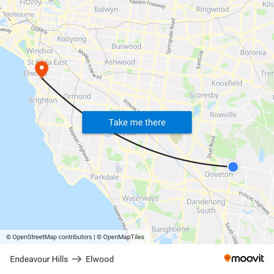 Endeavour Hills to Elwood map