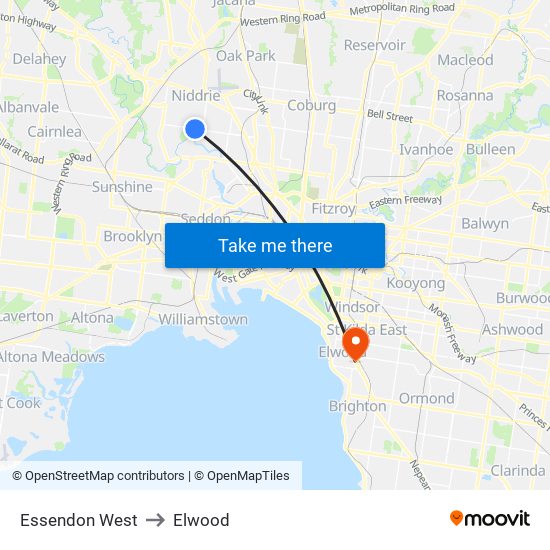 Essendon West to Elwood map