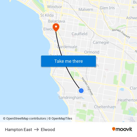 Hampton East to Elwood map