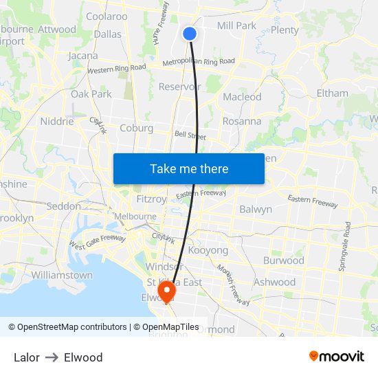 Lalor to Elwood map