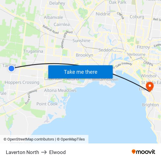 Laverton North to Elwood map