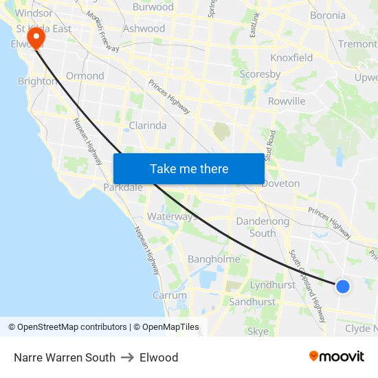 Narre Warren South to Elwood map