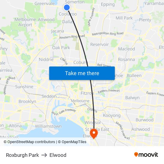 Roxburgh Park to Elwood map