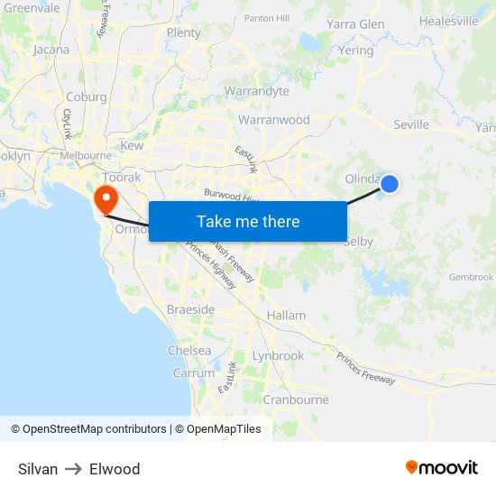 Silvan to Elwood map