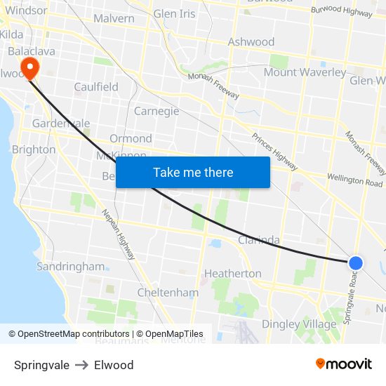 Springvale to Elwood map