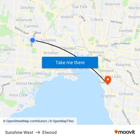 Sunshine West to Elwood map