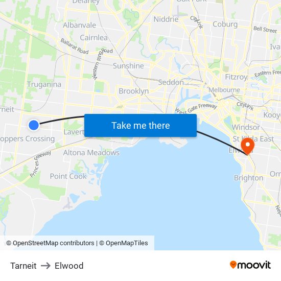 Tarneit to Elwood map