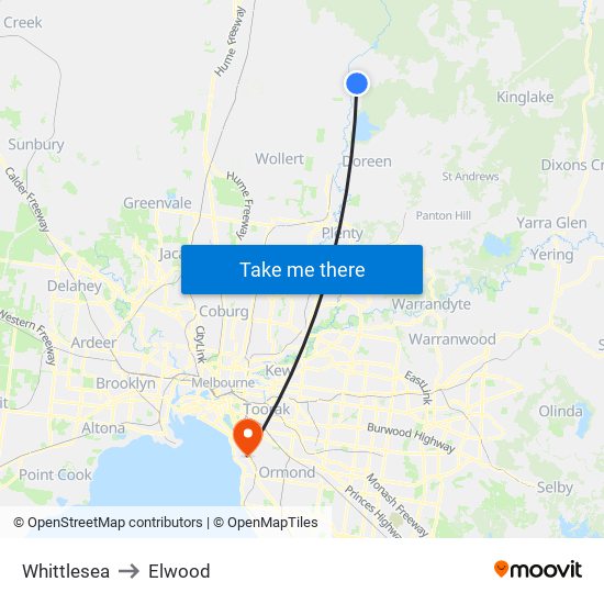 Whittlesea to Elwood map