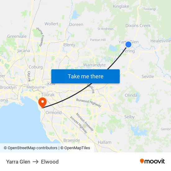 Yarra Glen to Elwood map