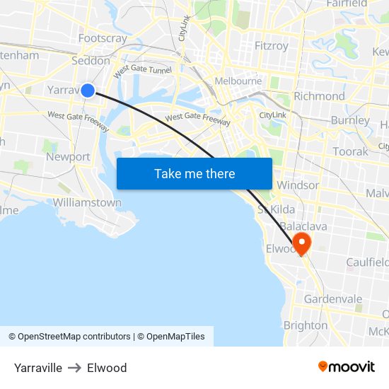 Yarraville to Elwood map