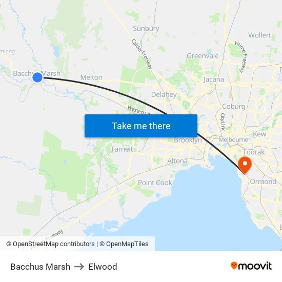 Bacchus Marsh to Elwood map