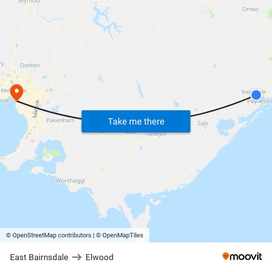 East Bairnsdale to Elwood map