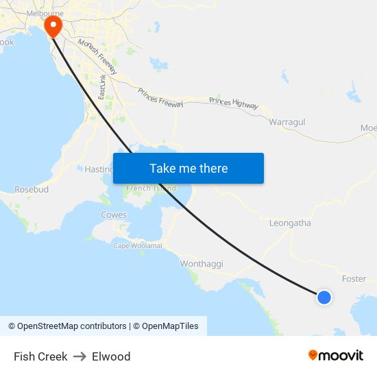 Fish Creek to Elwood map