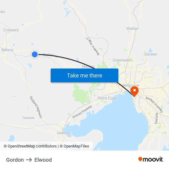 Gordon to Elwood map