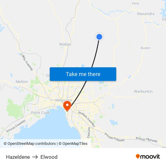 Hazeldene to Elwood map
