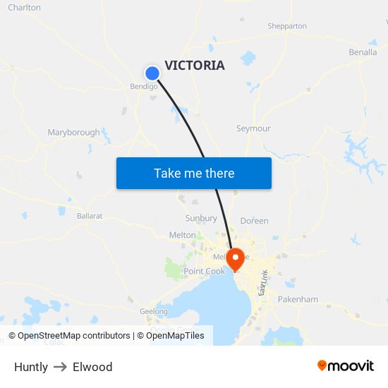 Huntly to Elwood map